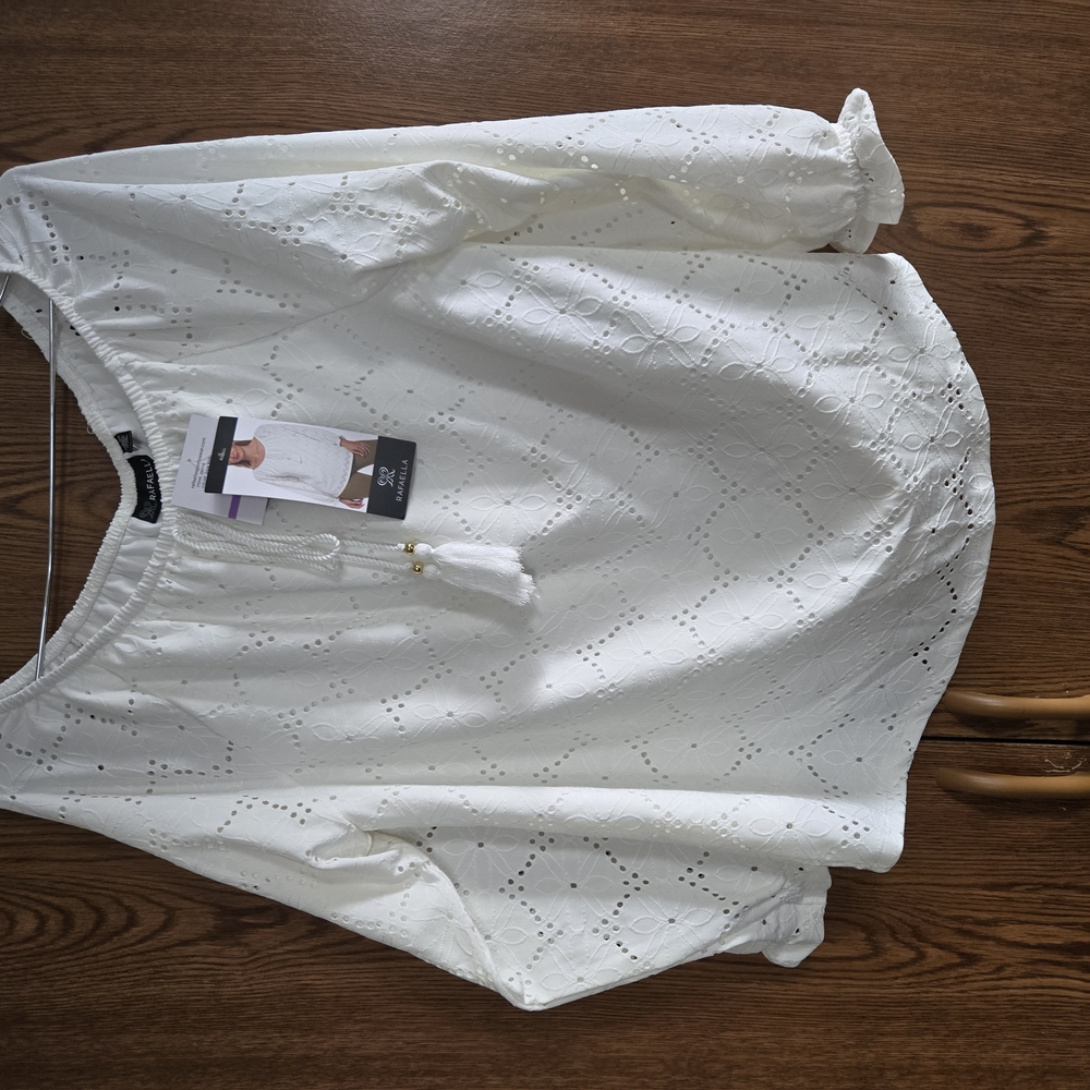 Rafaella White 3/4 Sleeve Tie Front Blouse